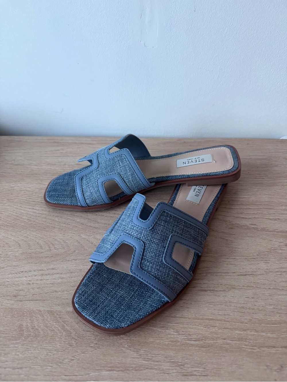 Steven New York Women's Denim-Style Blue Slide Sandals